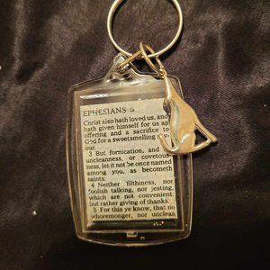 Bible Scripture Keychain with Howling Wolf Pendant